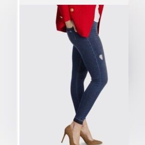 Blue Spanx Distressed Ankle Skinny Jeans, Medium Wash